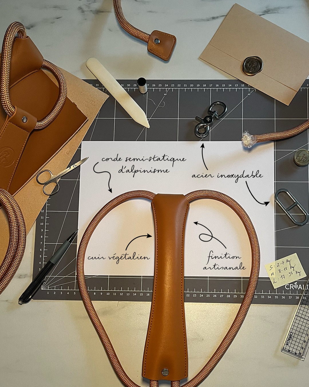 Ensemble harnais + laisse multiposition - Marron cognac